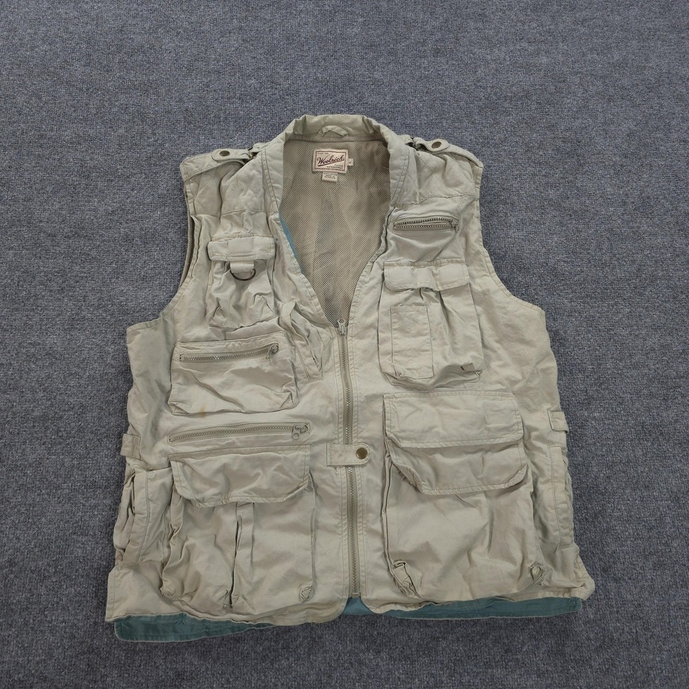 Woolrich Vest Mens XL‎ Tan Utility Fishing Hunting Photography Safari Pockets